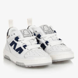 Moncler Enfant-حذاء رياضي بأربطة جلد لون أبيض | Childrensalon