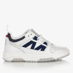 Moncler Enfant-حذاء رياضي بأربطة جلد لون أبيض | Childrensalon