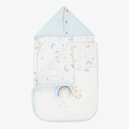 Monnalisa-بيبي نيست بطبعة دب وقوس قزح لون أزرق وعاجي للأولاد الرضع(73 سم) | Childrensalon