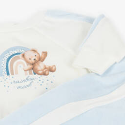 Monnalisa-Baby Boys Ivory & Blue Velour Teddy Bear Tracksuit | Childrensalon