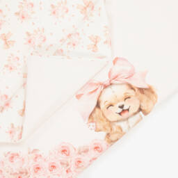 Monnalisa-Baby Girls Pink Cotton Puppy Blanket (90cm) | Childrensalon