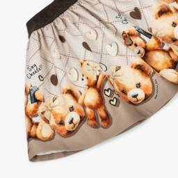 Monnalisa-Girls Beige Cotton Twill Teddy Bear Skirt | Childrensalon