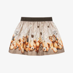 Monnalisa-Girls Beige Cotton Twill Teddy Bear Skirt | Childrensalon