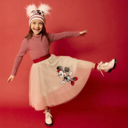 Monnalisa-Girls Beige Minnie Mouse Tulle Skirt | Childrensalon