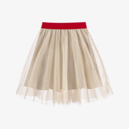 Monnalisa-Girls Beige Minnie Mouse Tulle Skirt | Childrensalon