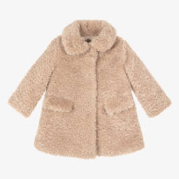 Girls Beige Teddy Fleece Coat