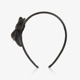 Monnalisa-Girls Black Faux Leather Bow Hairband | Childrensalon