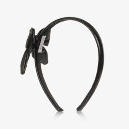 Monnalisa-Girls Black Faux Leather Bow Hairband | Childrensalon
