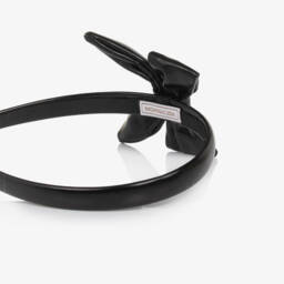 Monnalisa-Girls Black Faux Leather Bow Hairband | Childrensalon