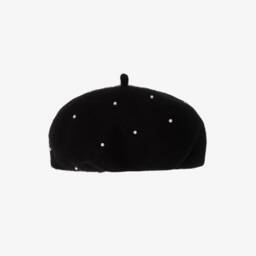 Monnalisa-Girls Black Pearl & Diamanté Beret | Childrensalon
