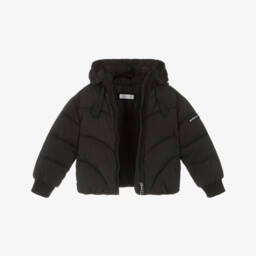 Monnalisa-Girls Black Puffer Jacket with Silver Logo | Childrensalon
