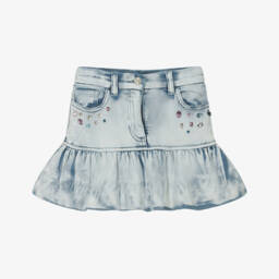 Monnalisa-Girls Blue Denim Lilo & Stitch Disney Skirt | Childrensalon