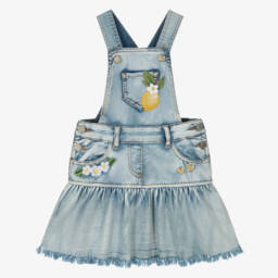 Girls Blue Denim Pinafore Dress with Lemon Embroidery
