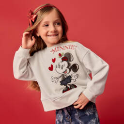 Monnalisa-Свитшот кремовый блестящий хлопковый Минни Маус для девочек | Childrensalon