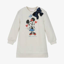 Monnalisa-Girls Glittery Ivory Cotton Minnie Mouse Sweatshirt Dress | Childrensalon