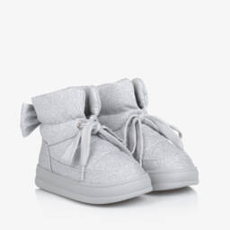 Monnalisa-Girls Glittery Silver Quilted Boots | Childrensalon