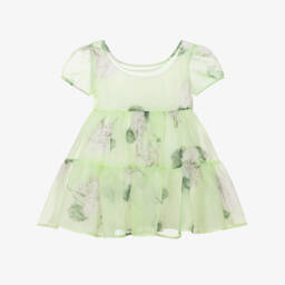 Monnalisa Chic-Girls Green Floral Organza Dress | Childrensalon