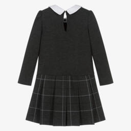 Monnalisa-Girls Grey Milano Jersey Dress with White Collar | Childrensalon