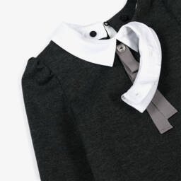 Monnalisa-Girls Grey Milano Jersey Dress with White Collar | Childrensalon