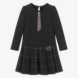 Monnalisa-Girls Grey Milano Jersey Dress with White Collar | Childrensalon