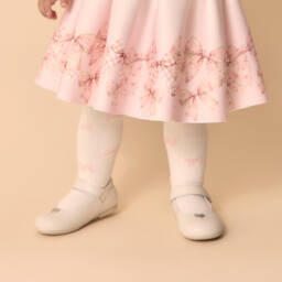Monnalisa-Girls Ivory Cotton Bow & Puppy Tights | Childrensalon