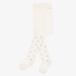 Monnalisa-Girls Ivory Cotton Glitter Hearts Tights | Childrensalon