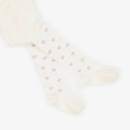 Monnalisa-Girls Ivory Cotton Glitter Hearts Tights | Childrensalon