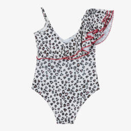 Monnalisa-Girls Ivory Leopard Print Swimsuit | Childrensalon