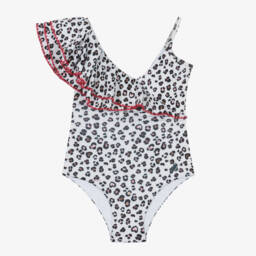 Monnalisa-Girls Ivory Leopard Print Swimsuit | Childrensalon