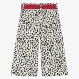 Monnalisa-Girls Ivory Leopard Print Twill Trousers | Childrensalon