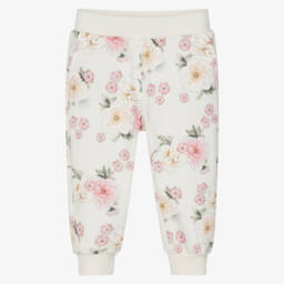 بنطلون رياضي قطن لون زهري وعاجي للبنات 