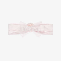 Monnalisa-Girls Pink Cotton Jersey Headband with Satin Flower Bow | Childrensalon