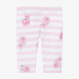 Monnalisa-Girls Pink Cotton Rose Striped Leggings | Childrensalon