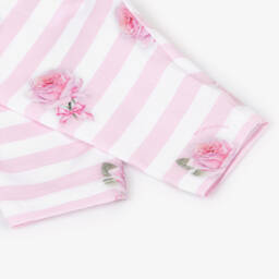 Monnalisa-Girls Pink Cotton Rose Striped Leggings | Childrensalon