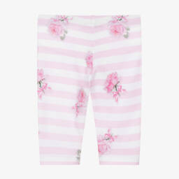 Monnalisa-Girls Pink Cotton Rose Striped Leggings | Childrensalon