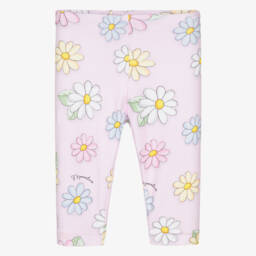 Monnalisa-Girls Pink Daisy Print Cotton Jersey Leggings | Childrensalon