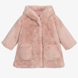Monnalisa Girls Pink Faux Fur Coat Childrensalon