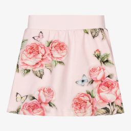 Monnalisa-Girls Pink Floral Cotton Skirt | Childrensalon