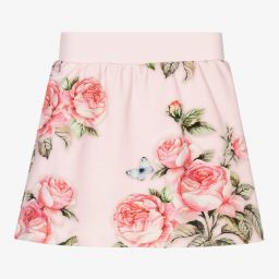 Monnalisa-Girls Pink Floral Cotton Skirt | Childrensalon