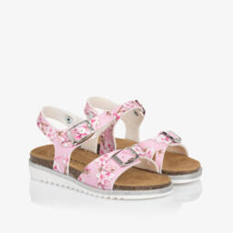 Monnalisa Girls Pink Floral Print Sandals Childrensalon