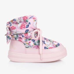 Monnalisa-Girls Pink Quilted Flower Boots | Childrensalon