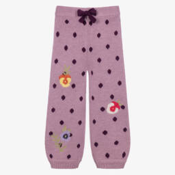 Girls Purple Pansy & Polka Dot Knit Trousers