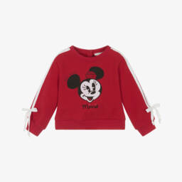 Monnalisa-Girls Red Minnie Mouse Cotton Jersey Sweatshirt | Childrensalon