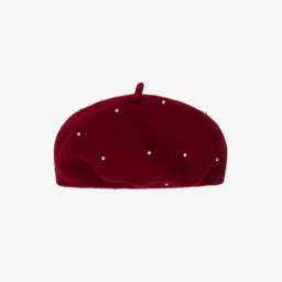 Monnalisa-Girls Red Pearl & Diamanté Beret | Childrensalon