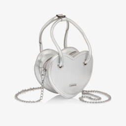 Monnalisa-Girls Silver Heart Faux Leather Handbag (18cm) | Childrensalon