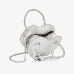Monnalisa-Girls Silver Heart Faux Leather Handbag (18cm) | Childrensalon