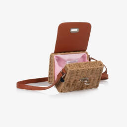 Monnalisa-Girls Straw & Faux Leather Flower Bag (16cm) | Childrensalon