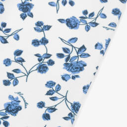 Monnalisa-Girls White & Blue Floral Jersey Leggings | Childrensalon