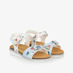 Monnalisa-Girls White & Blue Floral Sandals | Childrensalon
