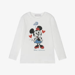 Monnalisa-Girls White Cotton Jersey Minnie Mouse Top | Childrensalon